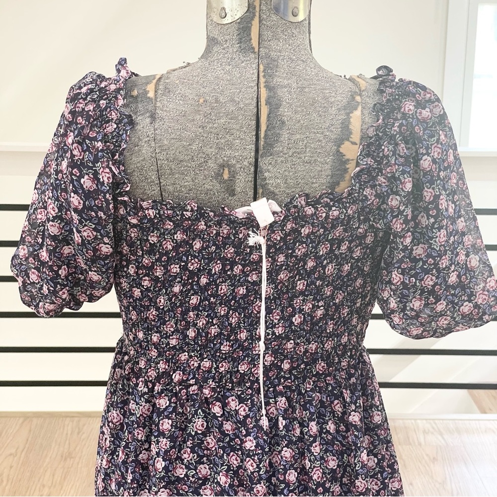 NWT XS 4X purple pink floral print off shoulder midi dress - Picture 5 of 7
